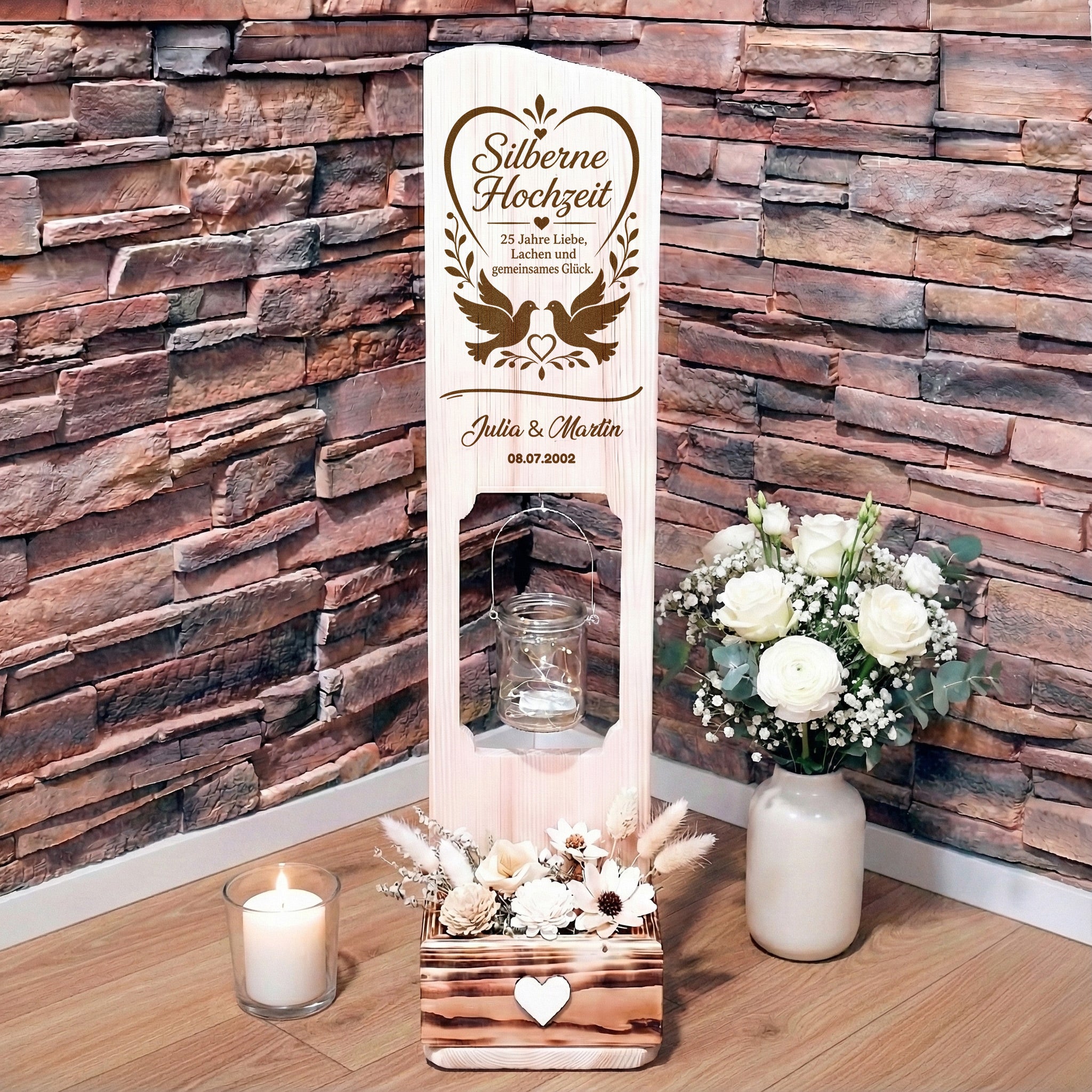 Holz Deko Schild – Silberhochzeit personalisiert – 25 Jahre Liebe mit Namen & Datum – Lasergravur