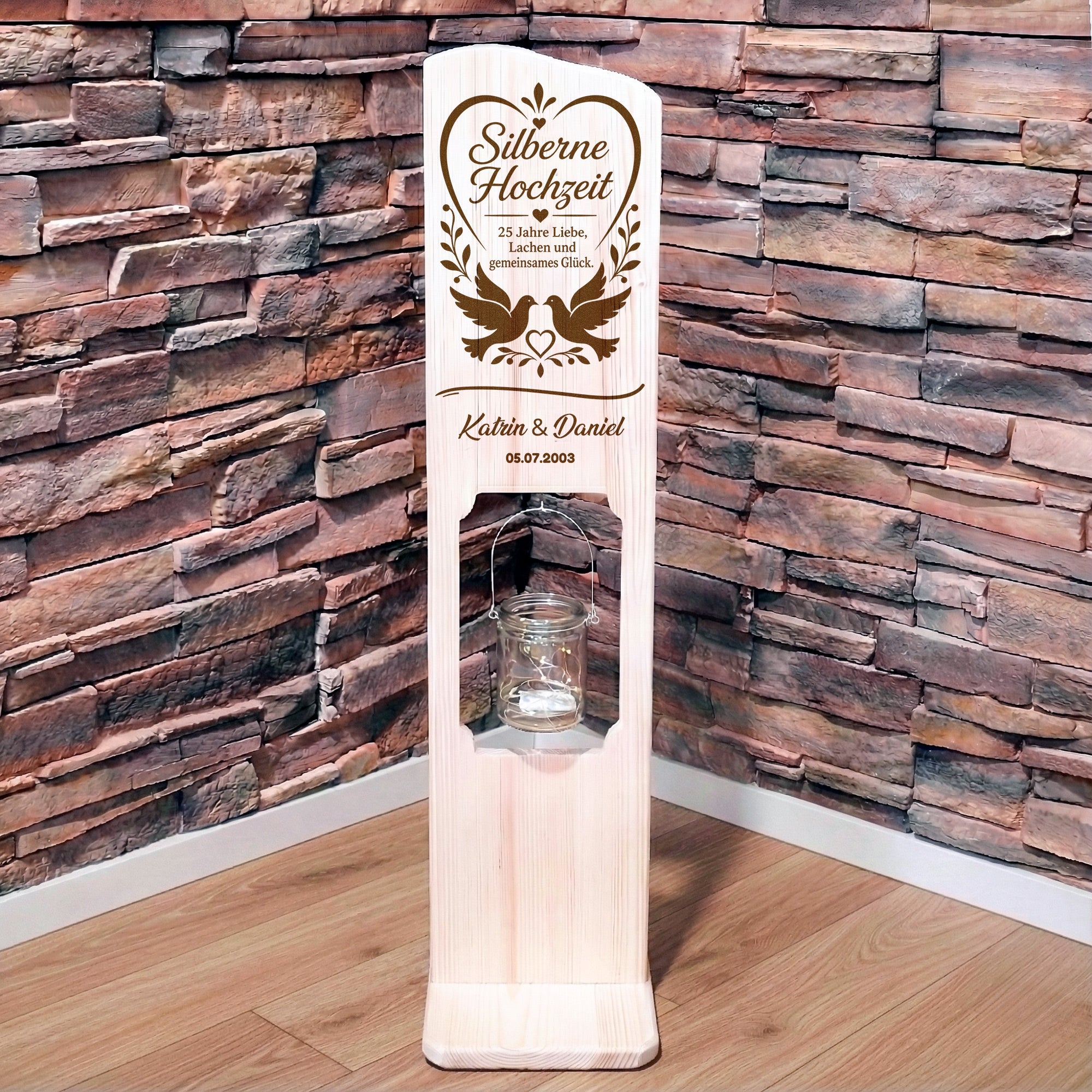 Holz Deko Schild – Silberhochzeit personalisiert – 25 Jahre Liebe mit Namen & Datum – Lasergravur