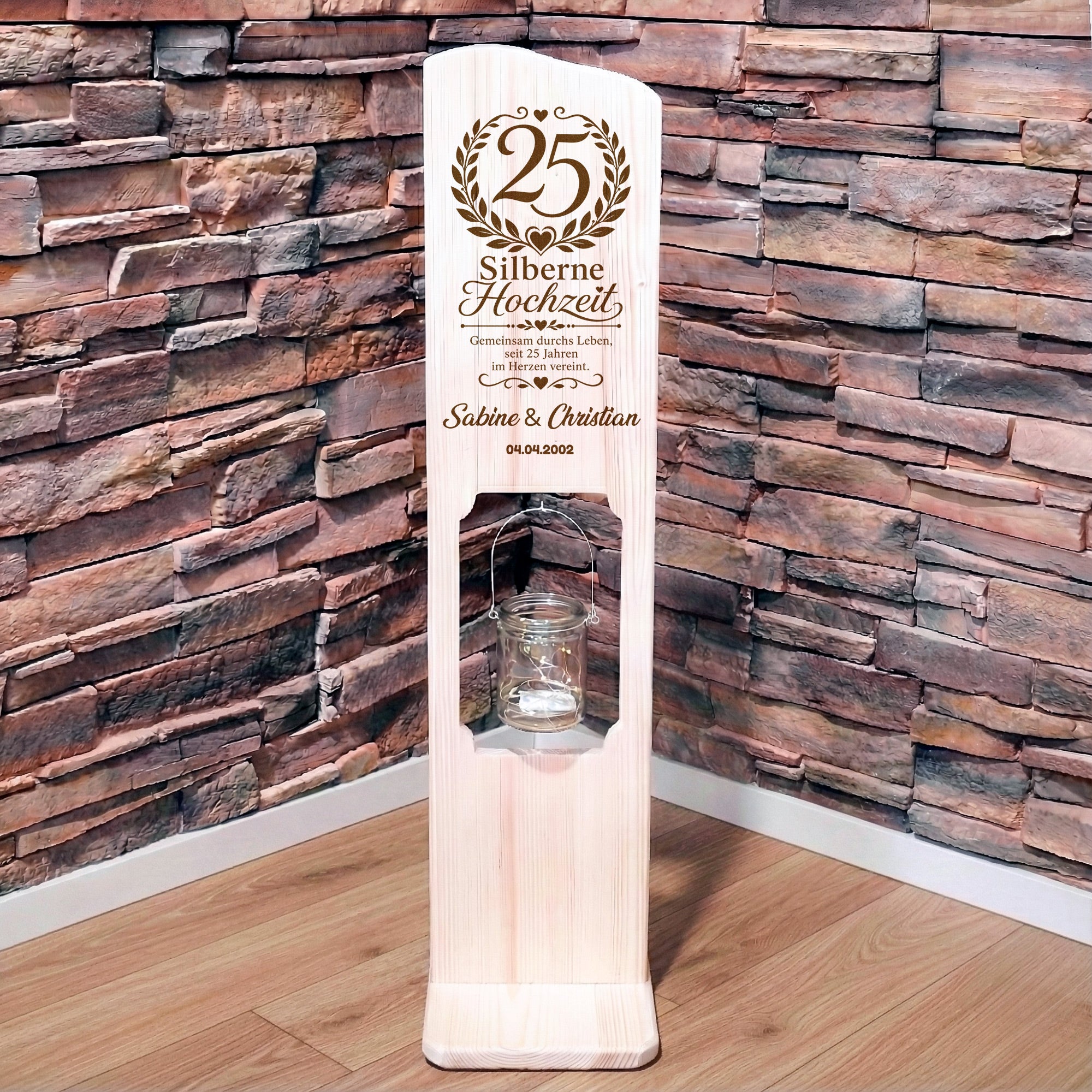 Holz Deko Schild – Silberhochzeit personalisiert – 25 Jahre Ehe mit Namen & Datum – Lasergravur