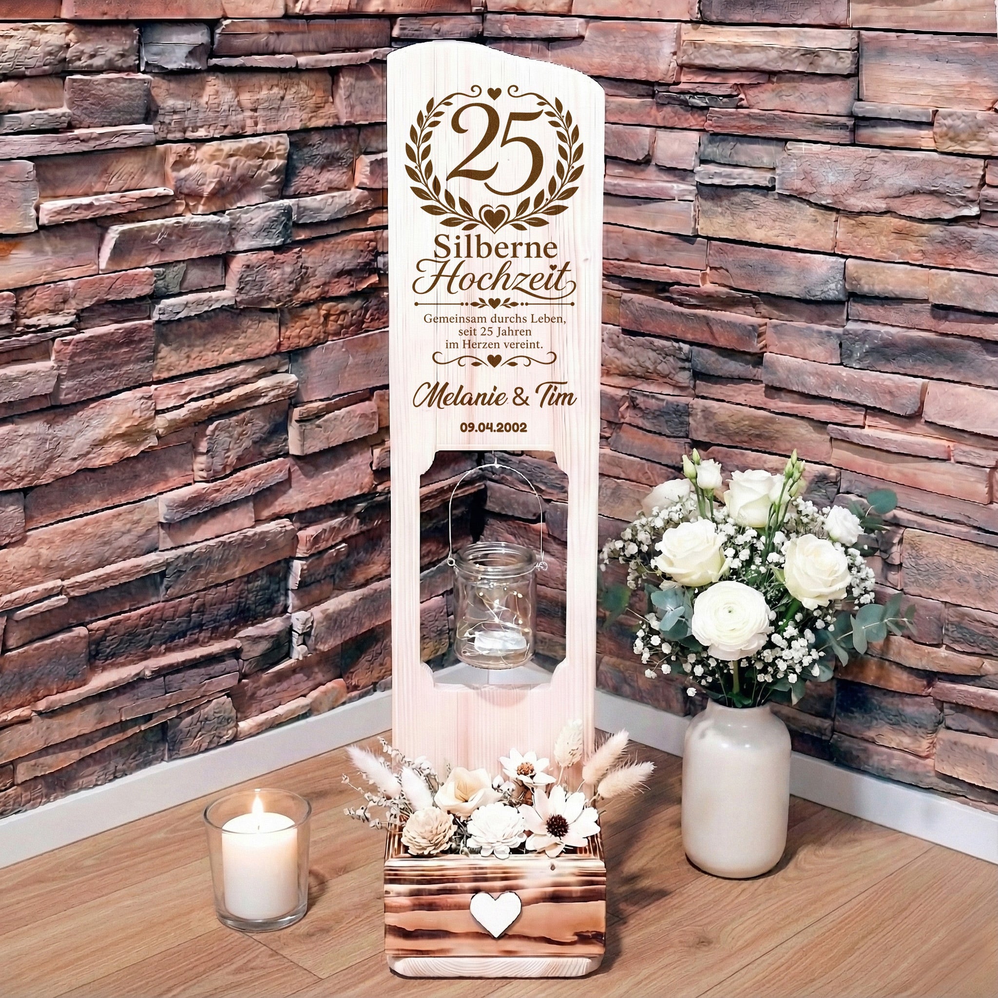 Holz Deko Schild – Silberhochzeit personalisiert – 25 Jahre Ehe mit Namen & Datum – Lasergravur