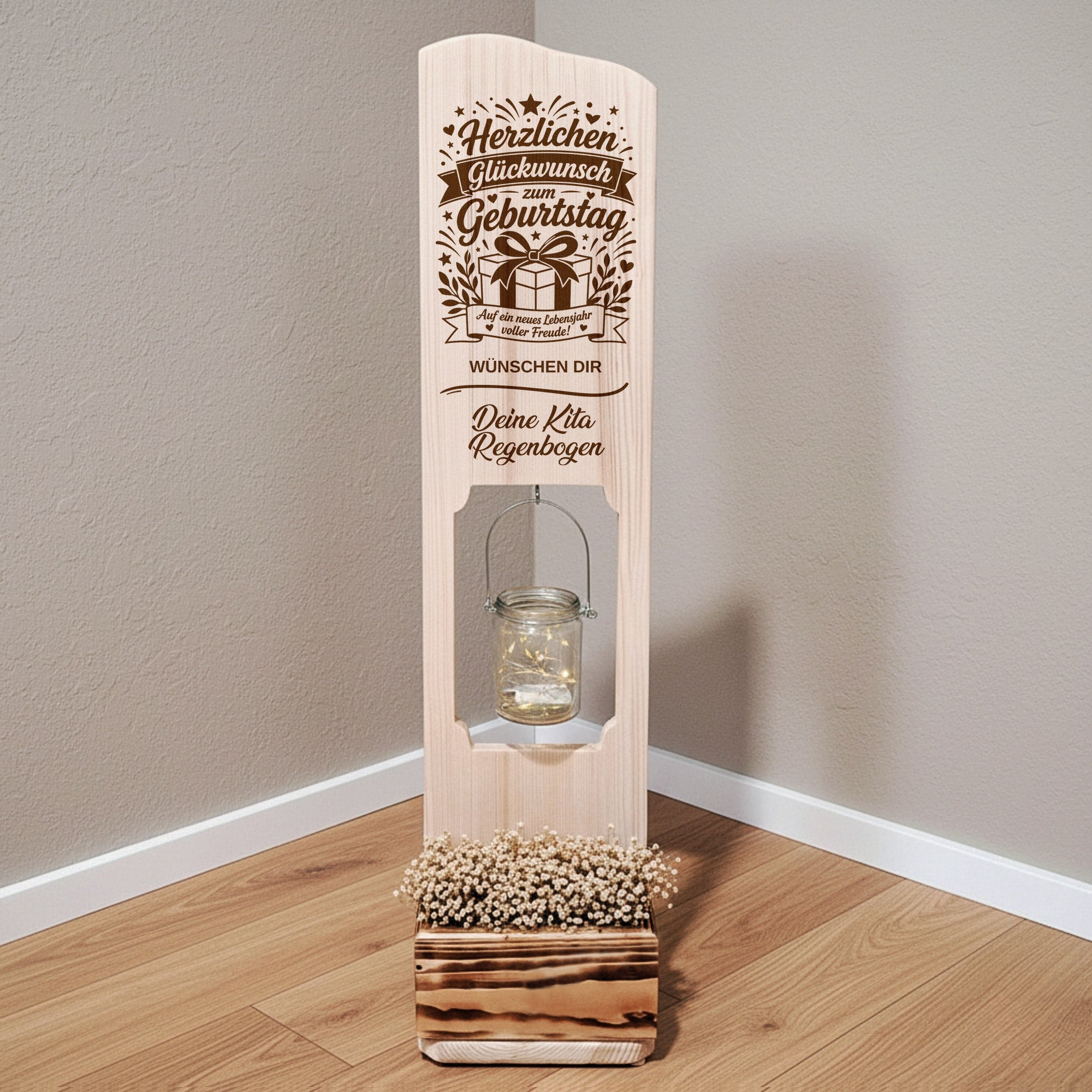 Holz Deko Schild – Herzlichen Glückwunsch zum Geburtstag – Personalisiertes Geburtstagsgeschenk mit Wunschtext – Lasergravur