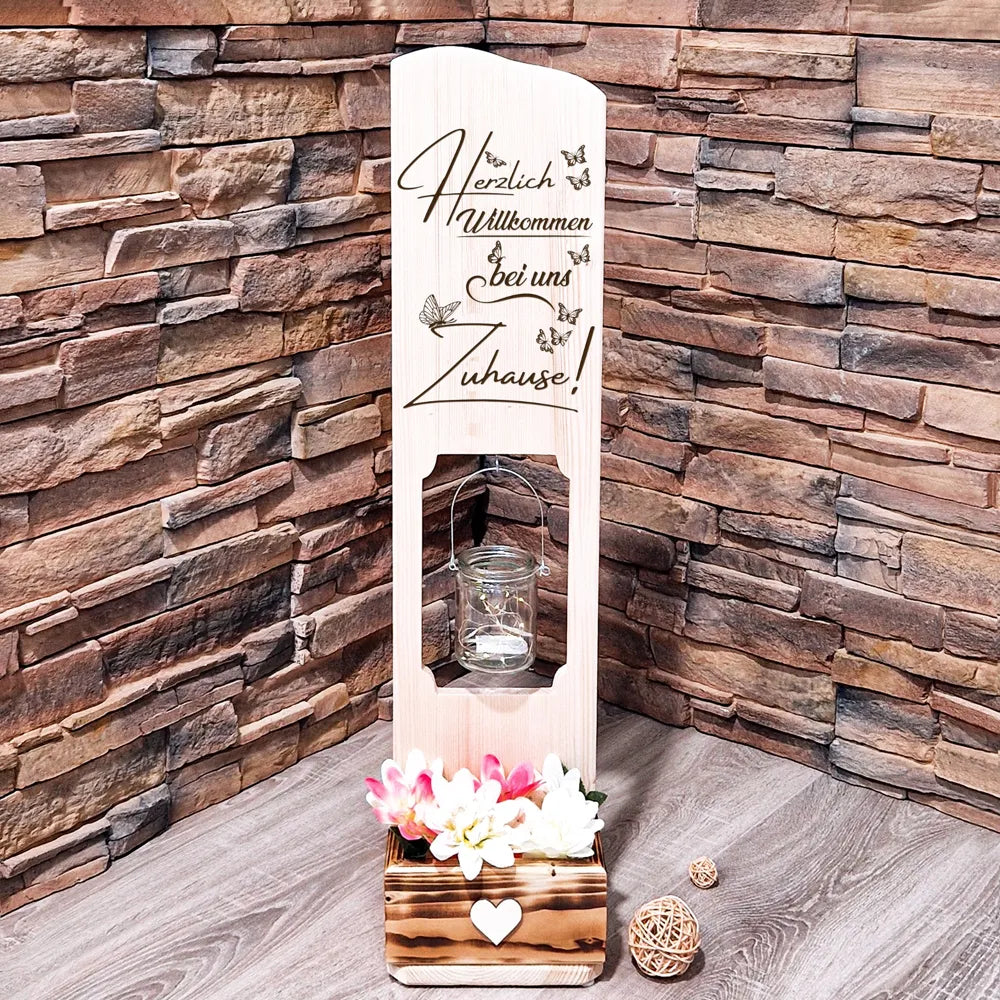 Holz Deko Schild - Holzaufsteller Willkommensschild mit Spruch Holzstele