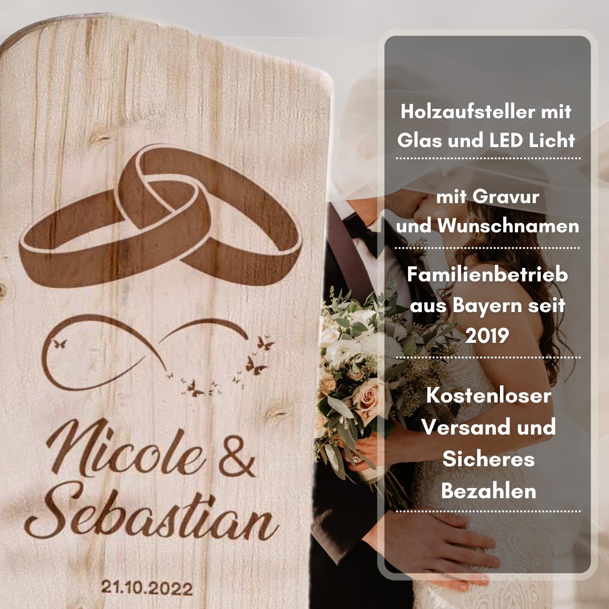 Holz Deko Schild – Zwei Ringe | Personalisierbar