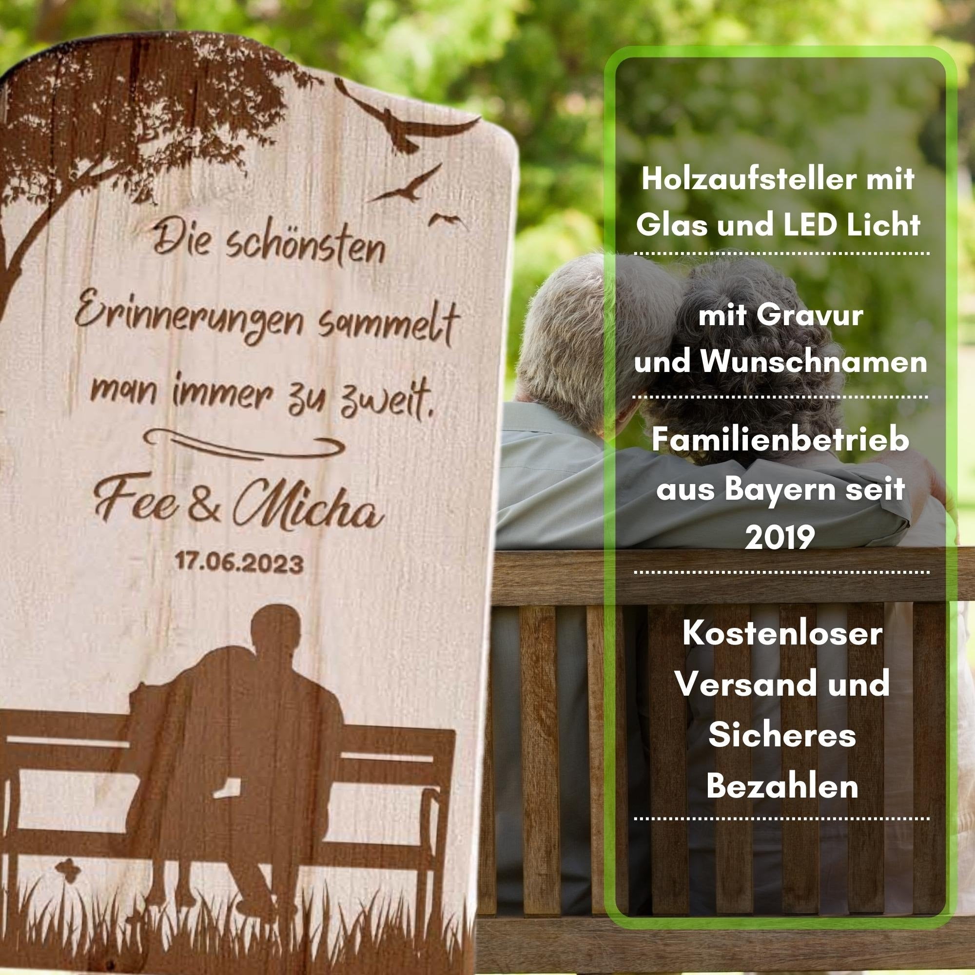 Holz Deko Schild – Pärchen auf der Bank | Personalisierbar