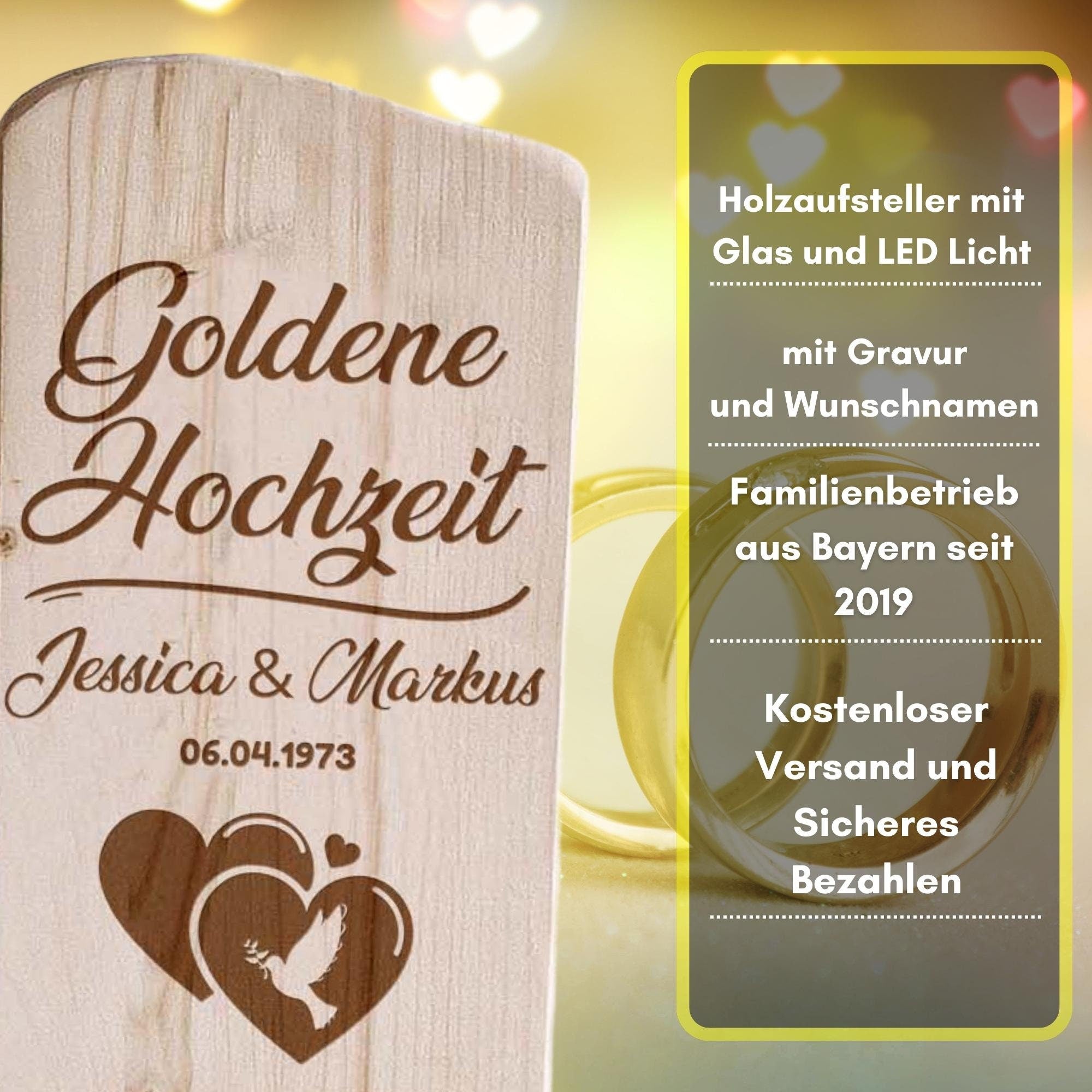 Holz Deko Schild – Goldene Hochzeit | Personalisierbar