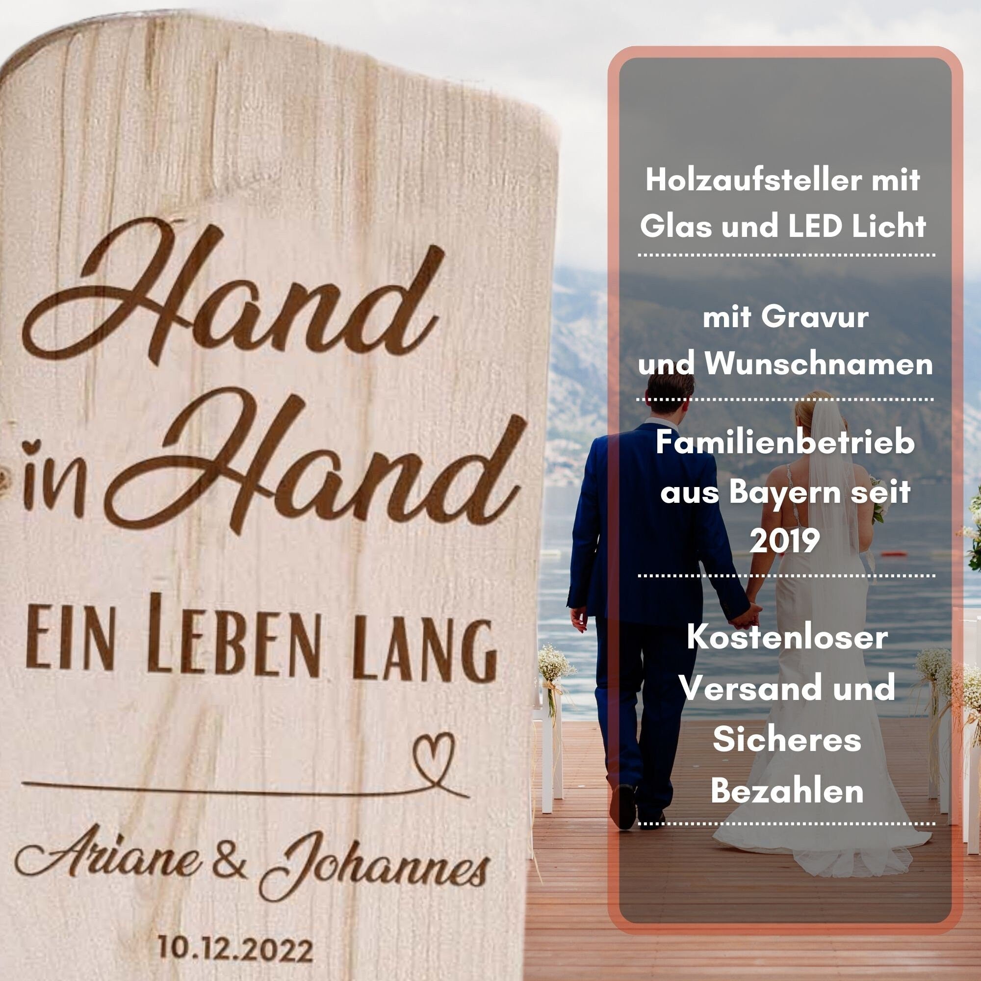 Holz Deko Schild – Hand in Hand | Personalisierbar