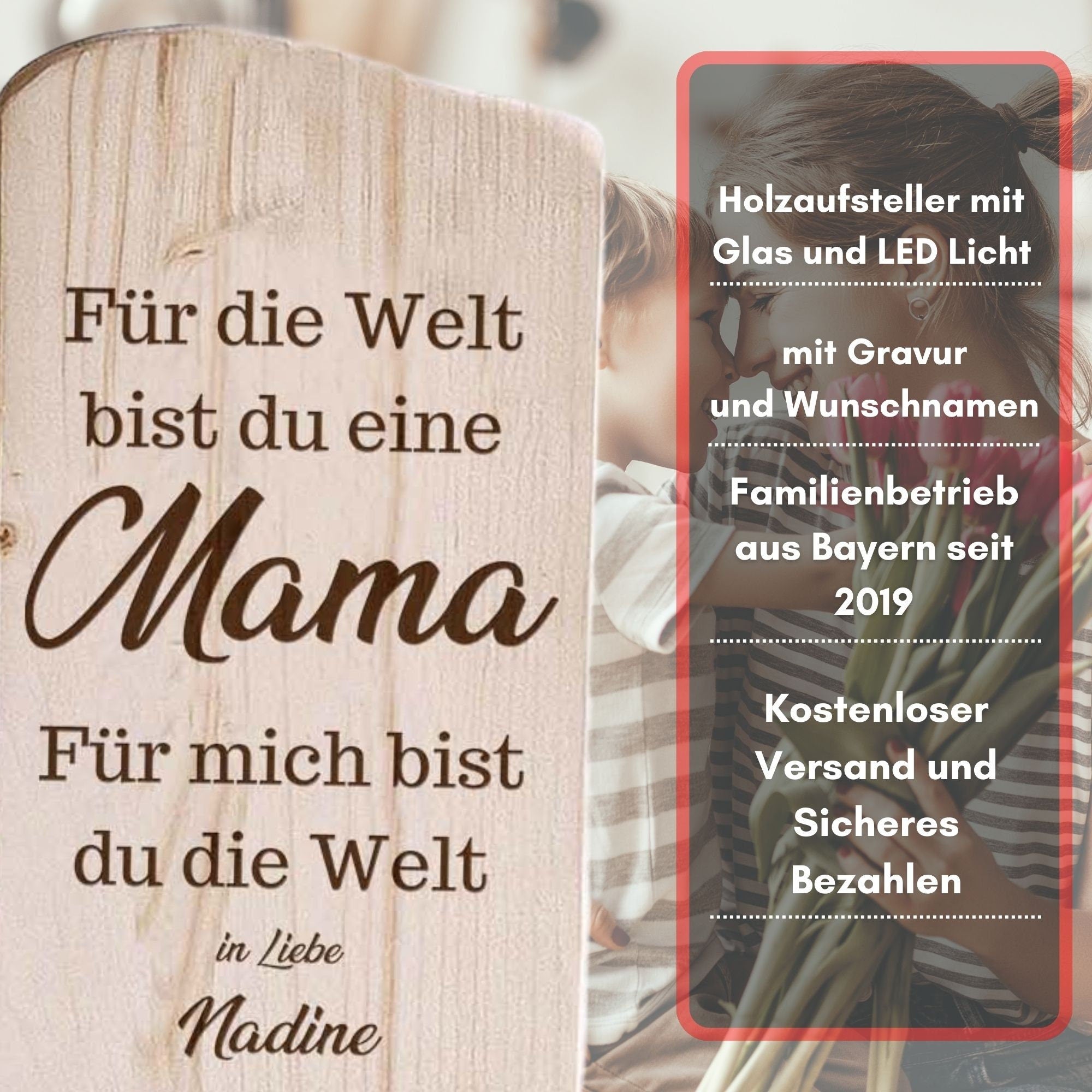 Geschenk für die Mama, Personalisierbarer Holzaufsteller mit Mama Spruch