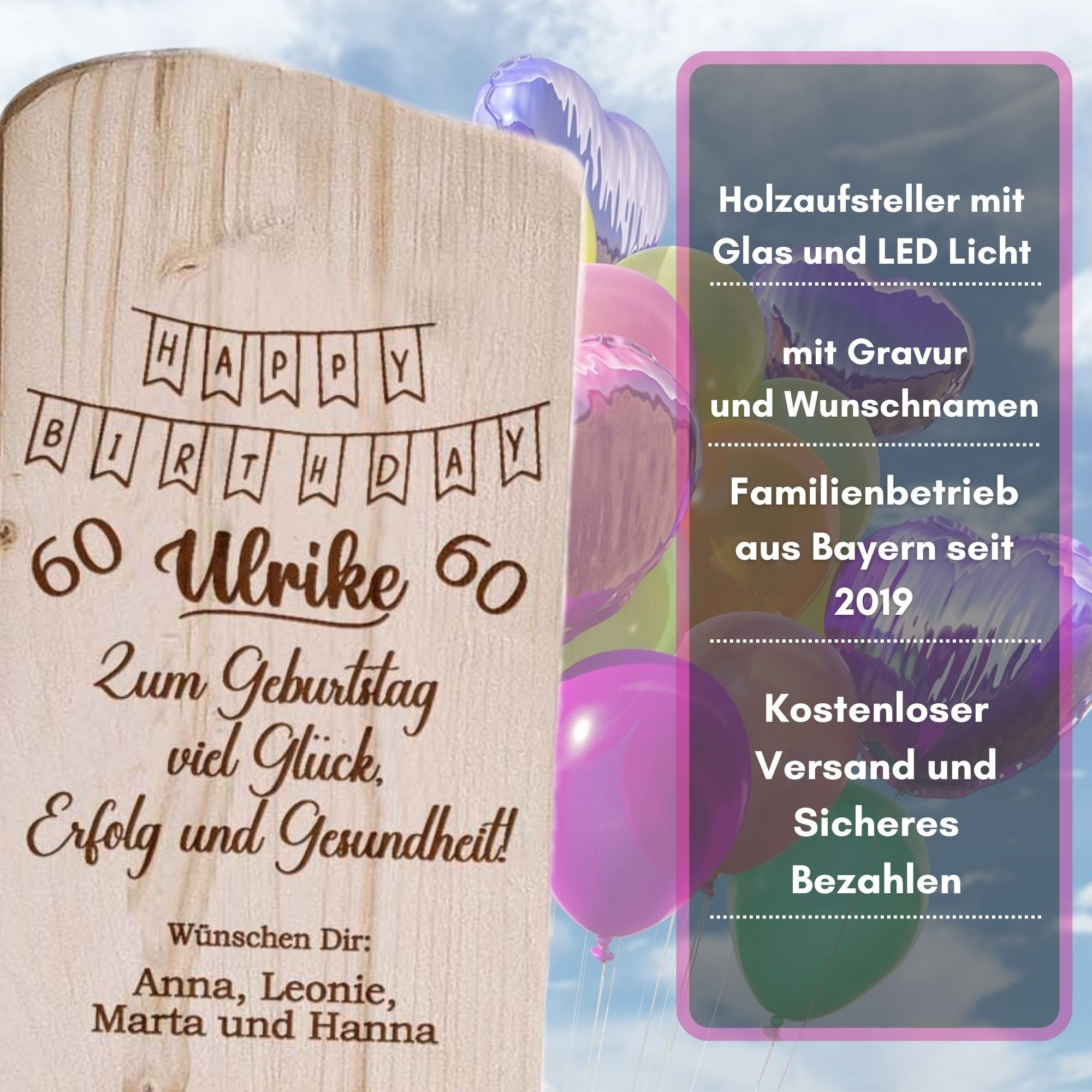 Holz Deko Schild - Geburtstagsgeschenk personalisiert mit Namen und dem Alter ( Jedes Alter)