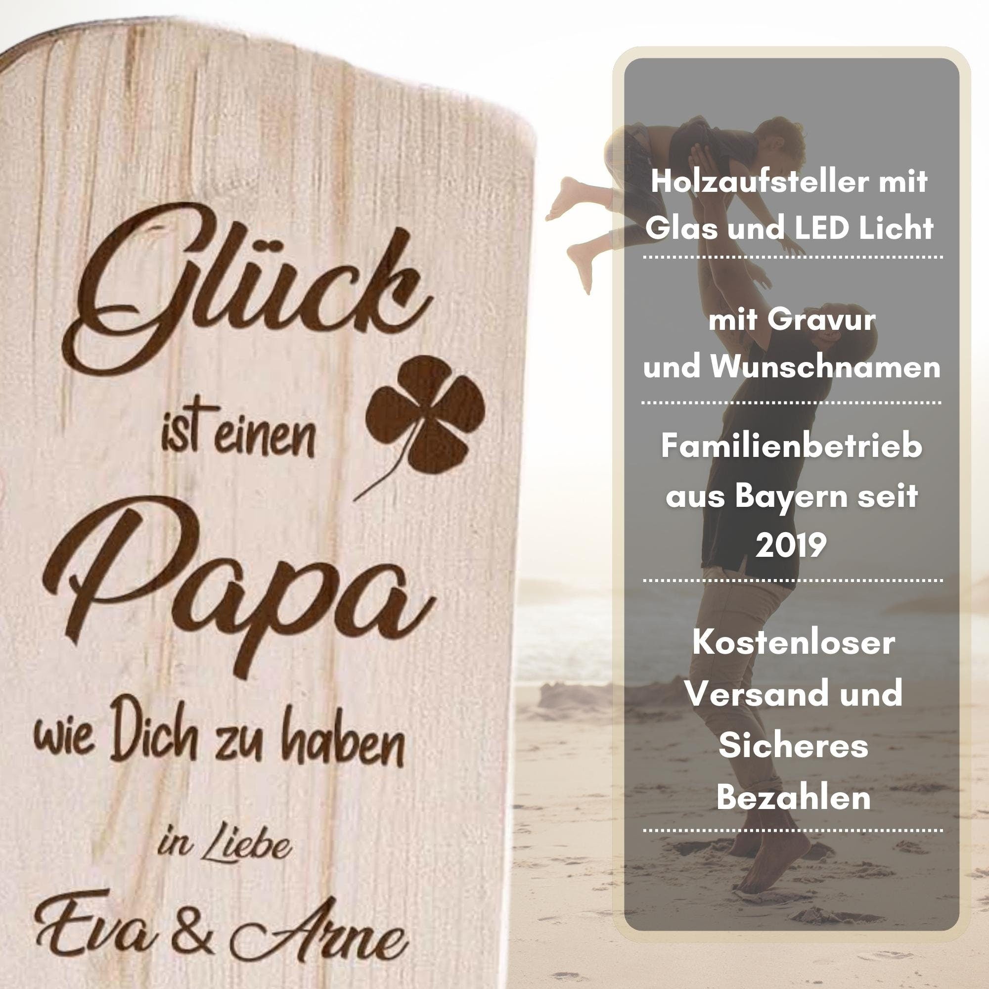 Holzschild Geschenk Papa personalisiert mit den Namen der Kinder Holzaufsteller